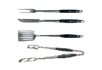 SET PARA PARRILLA LÍNEA BBQ 4 PIEZAS, TENEDOR, CUCHILLO, PINZA Y ESPÁTULA