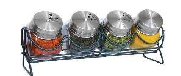 SET ESPECIEROS DE VIDRIO C/TAPA ACERO INOX 5 Pzs