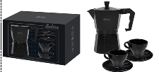 SET CAFETERA ITALIANA TOTAL BLACK + 2 POCILLOS Y PLATO DE PORCELANA (NUEVO)