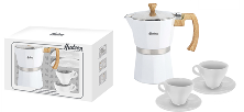 SET CAFETERA ITALIANA BLANCA + 2 POCILLOS Y PLATO DE PORCELANA (NUEVO)