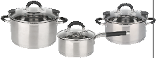 BATERIA DE ACERO INOX CON TAPA COLADOR POR 6 PIEZAS
