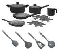 SET GRANITO NEGRO 15 PCS (JARRO HERVIDOR 14CM, BÍFERA 26CM, UTENSILIOS X4, POT MAT X4)