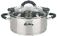 CACEROLA ACERO INOX ASAS SILICONA C/ESCALA INTERIOR Y TAPA COLADOR 24CM