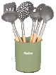 SET DE 6 UTENSILIOS DE NYLON OLIVE C/MANGO MADERA